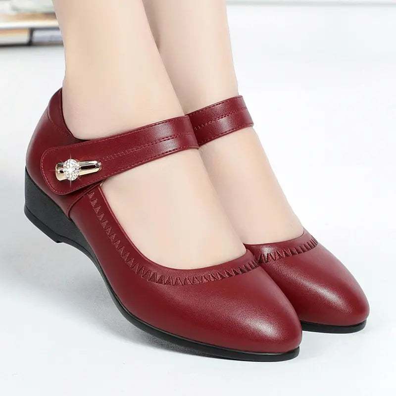 Lydia mid-heel comfort shoes in red, angled front view