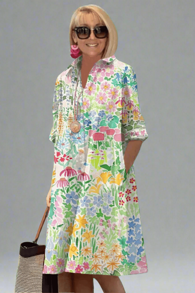 Elisse midi dress in multicolour floral print, full-length front view
