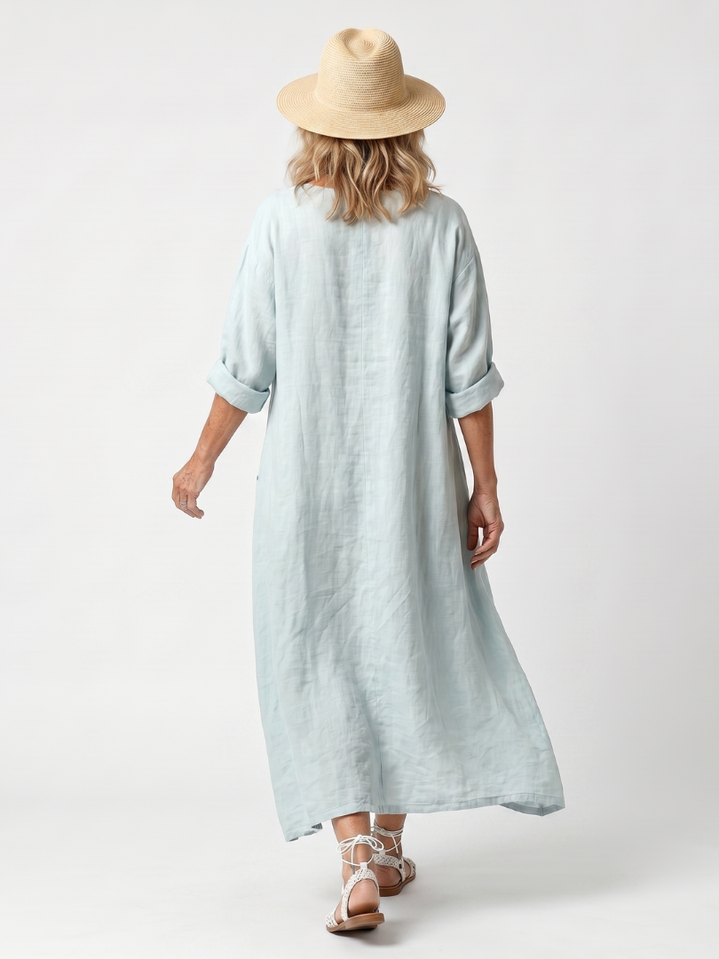 Kassiani midi dress in sky blue, full-length back view