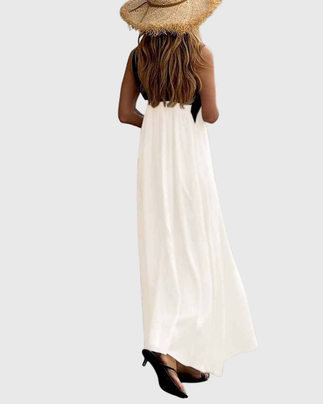 Orella cross-neck dress in white, back view showing open back