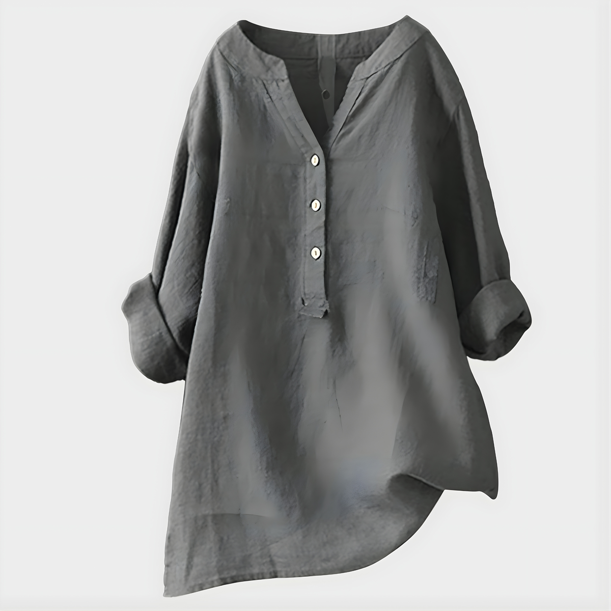 Veronique V-neck blouse in dark grey, front view