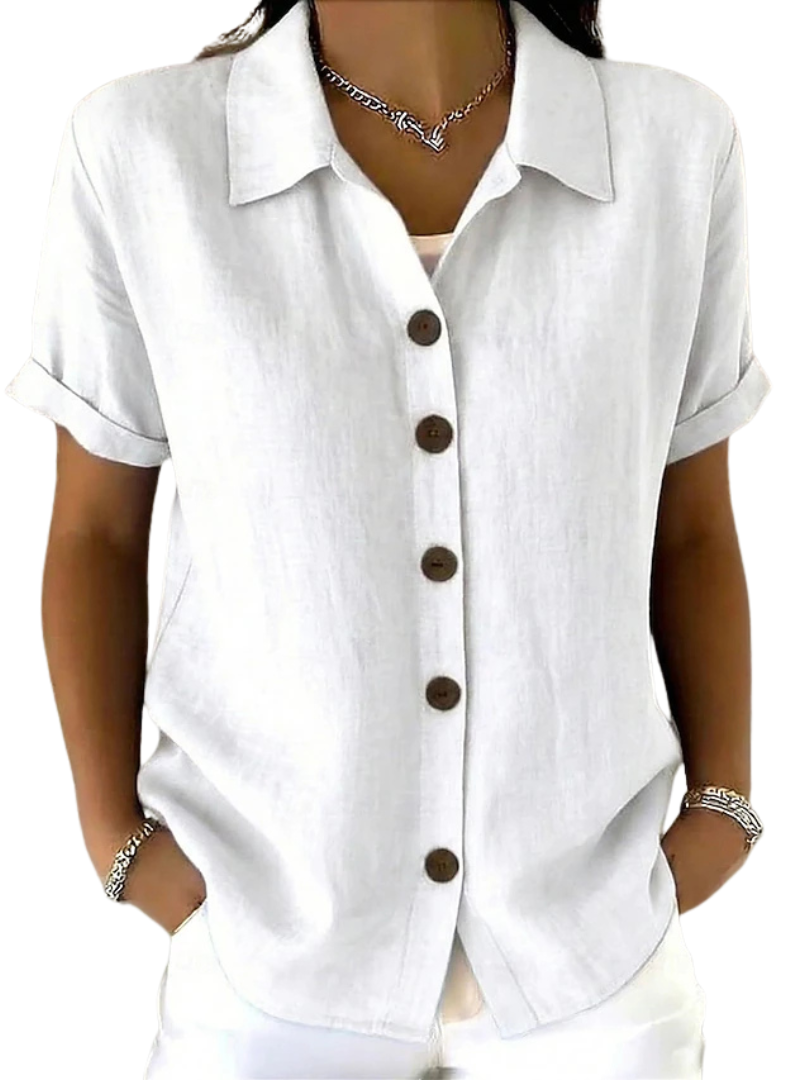 Gracie relaxed short sleeve shirt in white, front view