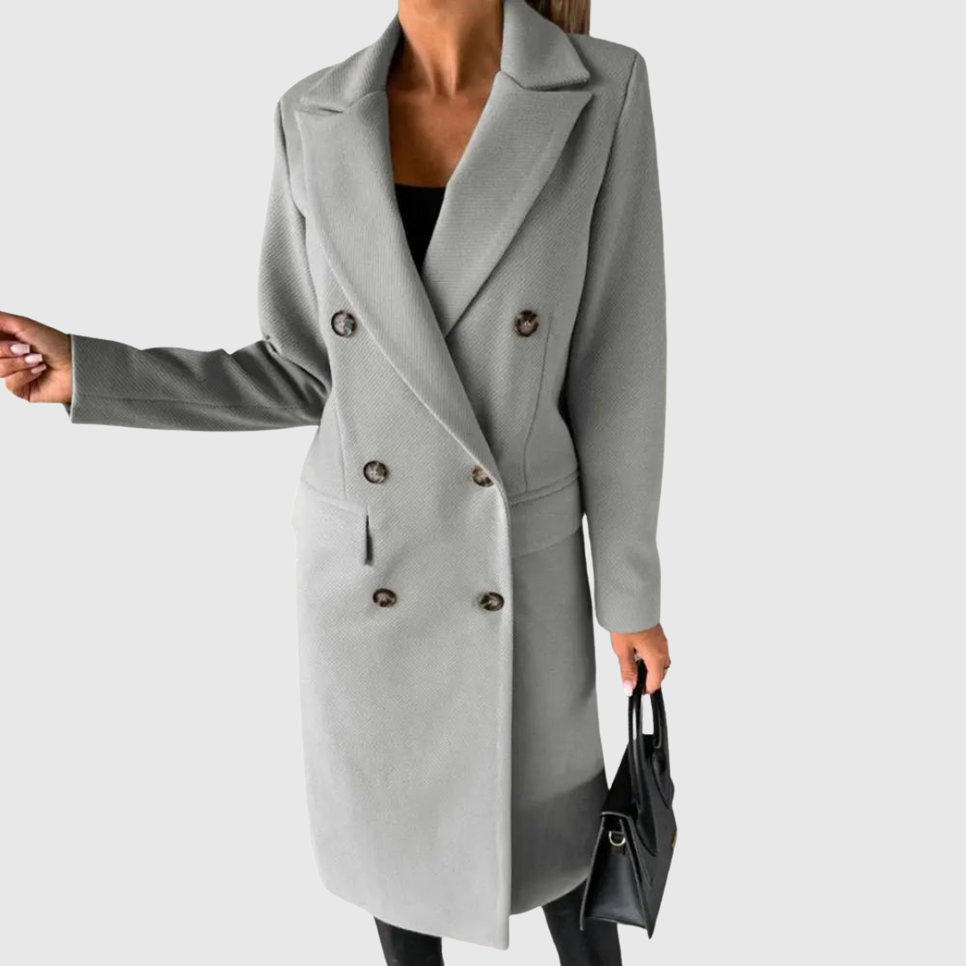 Aveline winter coat in grey, tailored front view
