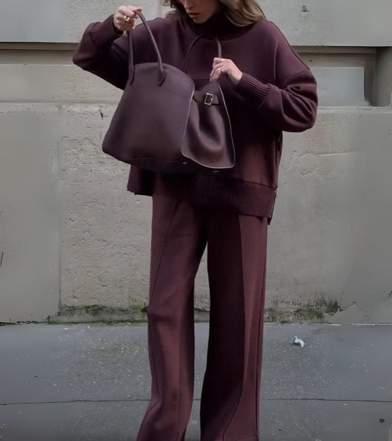 Charlottie two-piece set in burgundy, full front view
