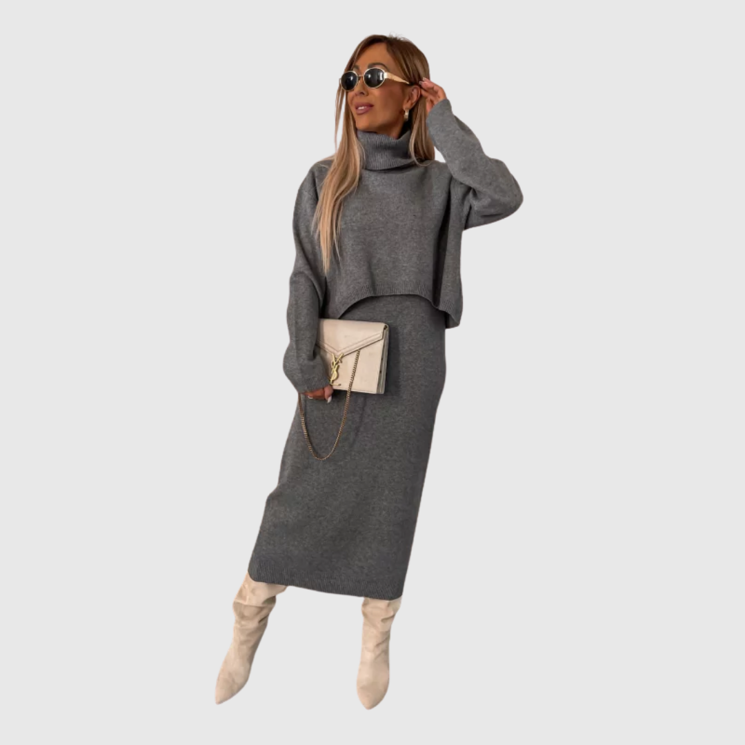 Anwen knit two-piece set in grey, full-length front view