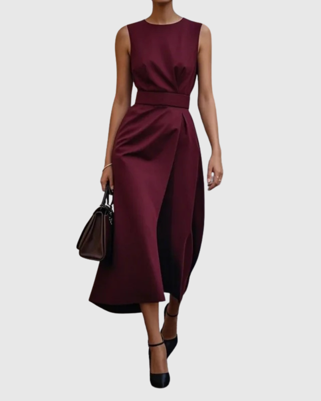 Clarimond round neck dress in fuchsia, full-length front view