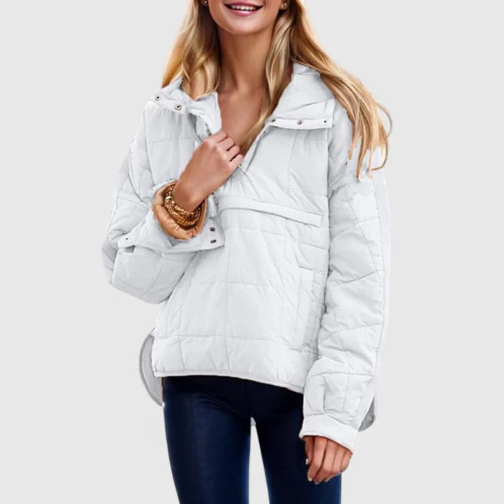 Saphina oversized pullover jacket in white, full front view