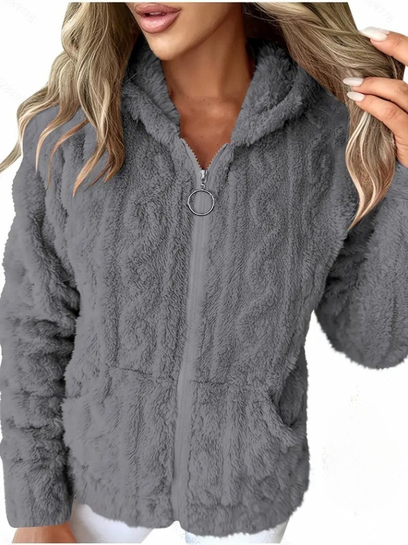 Ruth zip-up hoodie in dark grey, close-up of ring zip pull