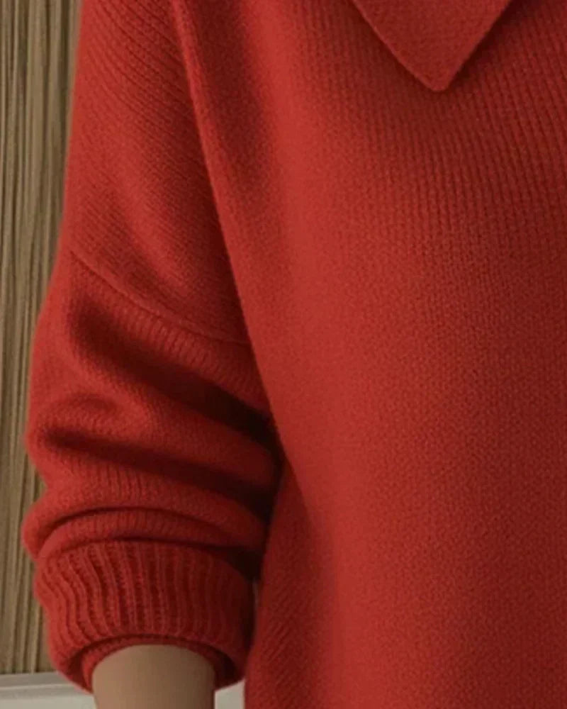 Vega cardigan in red, close-up of sleeve and ribbed cuff