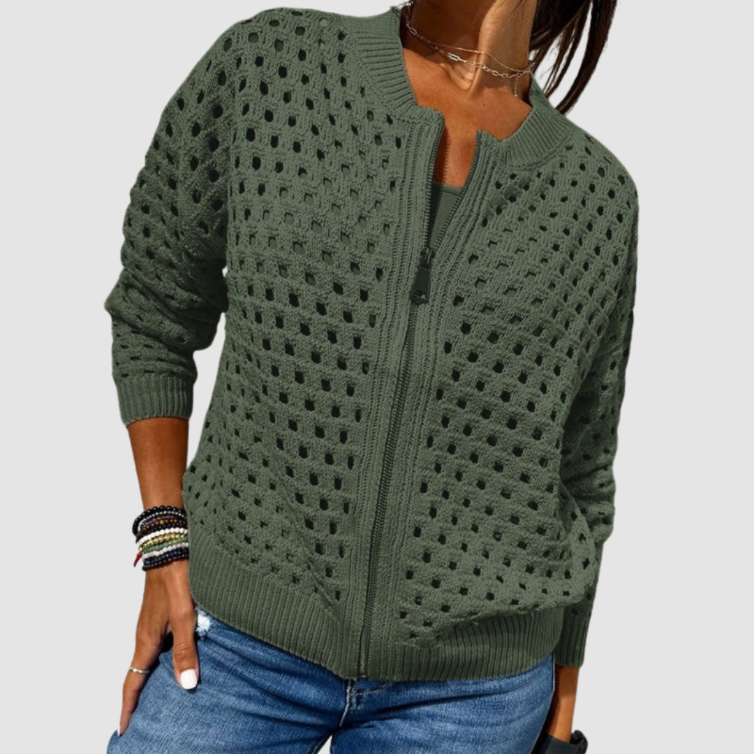 Desiree knitted cardigan in green, front view