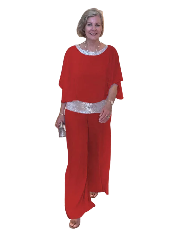 Ember two-piece occasion set in red, full-length front view
