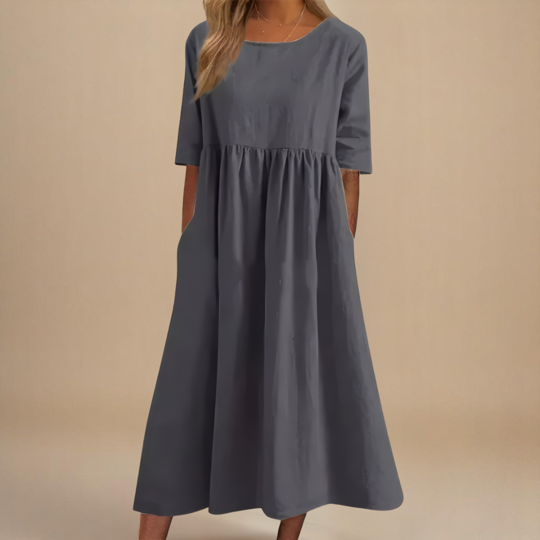 Sofia flattering midi dress in grey, full front view