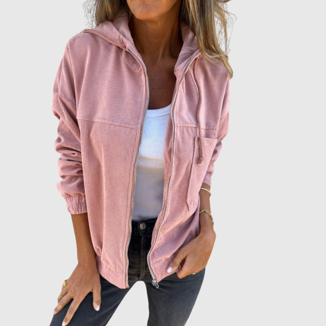 Elviana hooded zip jacket in pink, front view