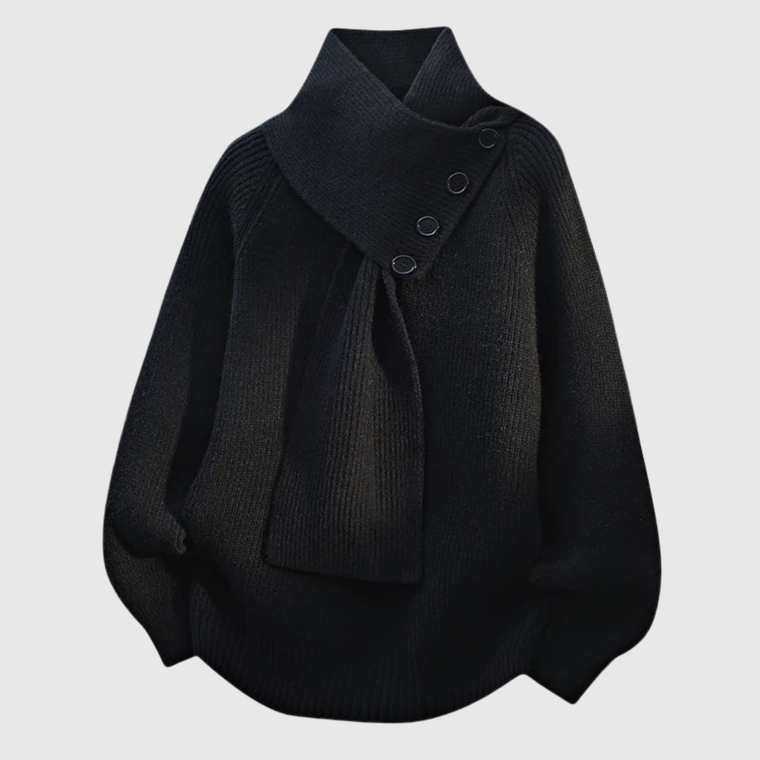 Seraphinja scarf-neck sweater in black, product front view