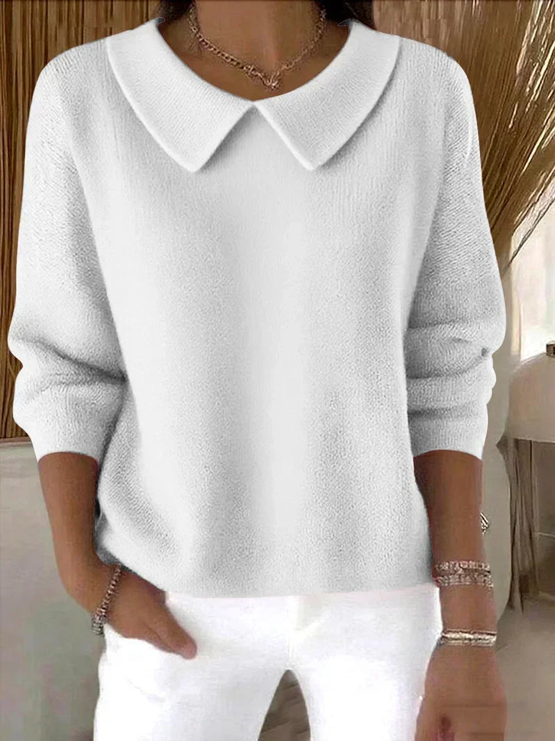 Katie collared knitted sweater in white, front view