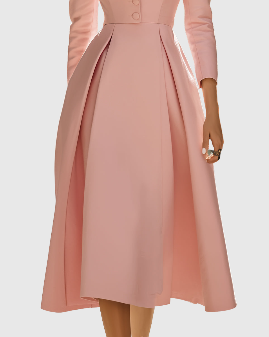 Ceryth blazer midi dress in blush pink, close-up of pleated skirt