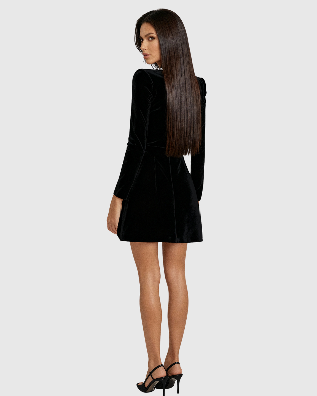 Talithaen velvet mini dress in black, back view