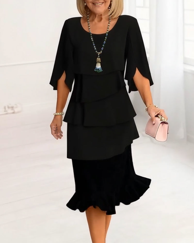 Patricia ruffle dress in black, full-length front view