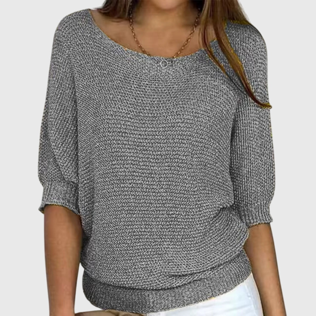 Sofia elegant knit sweater in grey, front view