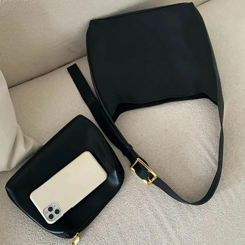 Isolde shoulder bag in black with matching zip pouch