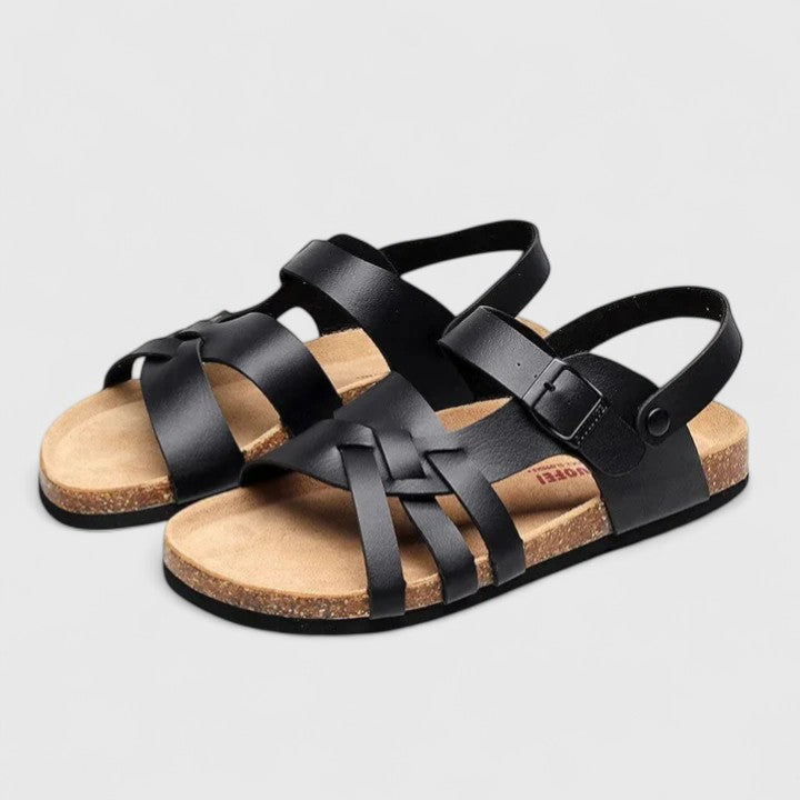Lourizeth elegant sandals in black, angled front view
