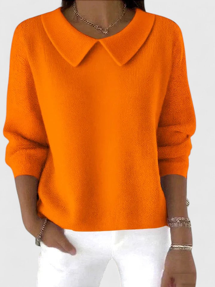 Quinn collared knit sweater in orange, front view