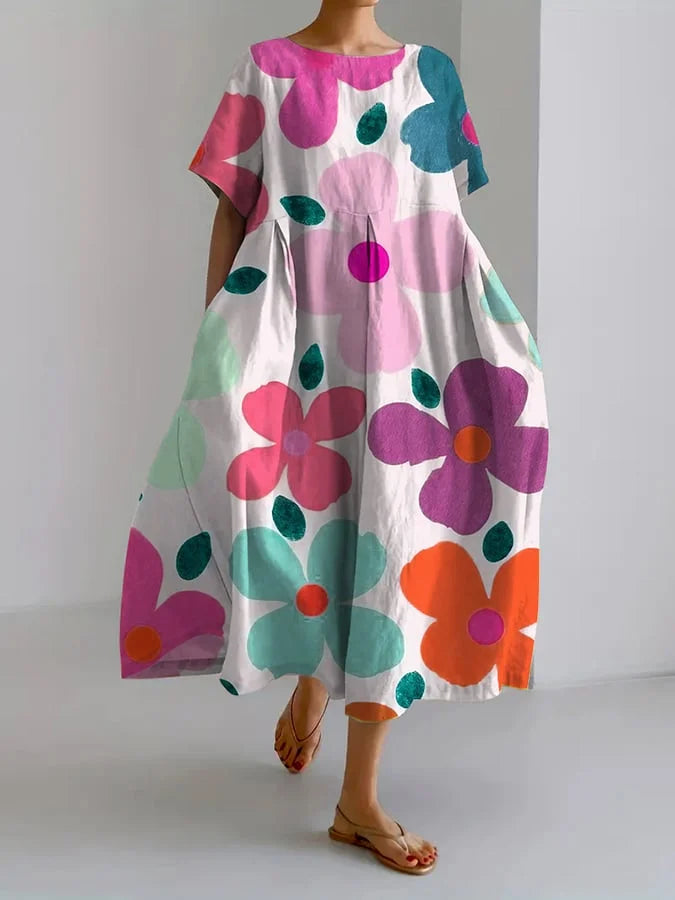Clementine floral summer dress in pink and mint, full-length front view