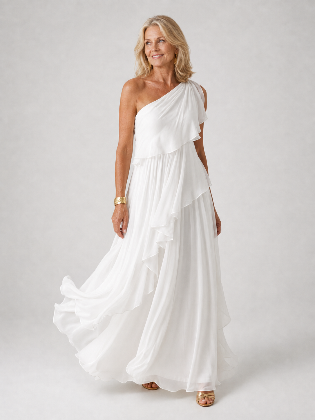 Victoria elegant maxi dress in white, full-length front view