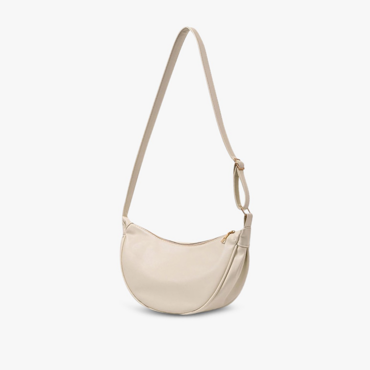 Maribel petite crescent bag in white, front view with adjustable strap