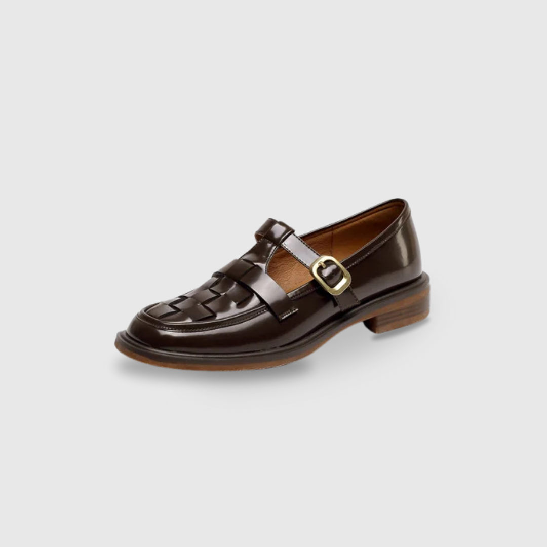 Isava vintage-style retro flats in brown, side product view