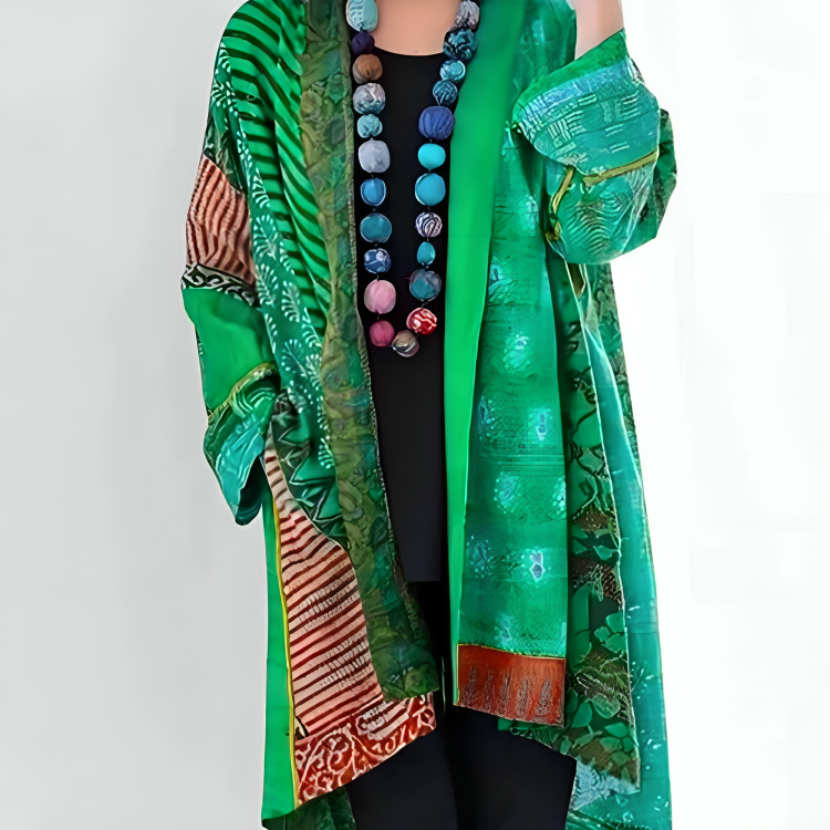 Dahlienne knit cardigan in green multicoloured print, front view