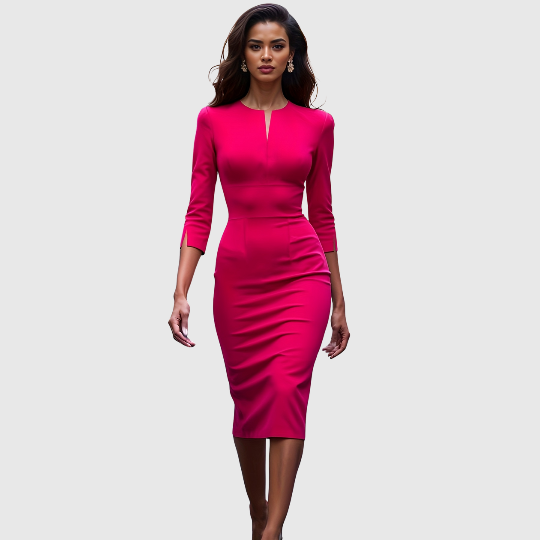 Scarlot red bodycon midi dress in red, full-length front view