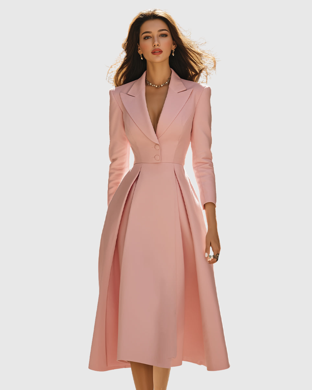 Ceryth blazer midi dress in blush pink, full-length front view on model