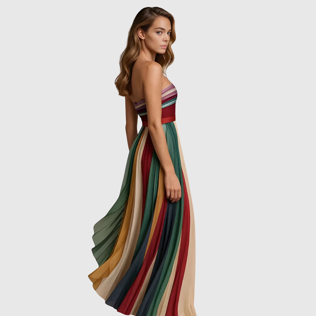 Isola maxi dress in multicoloured stripes, side view