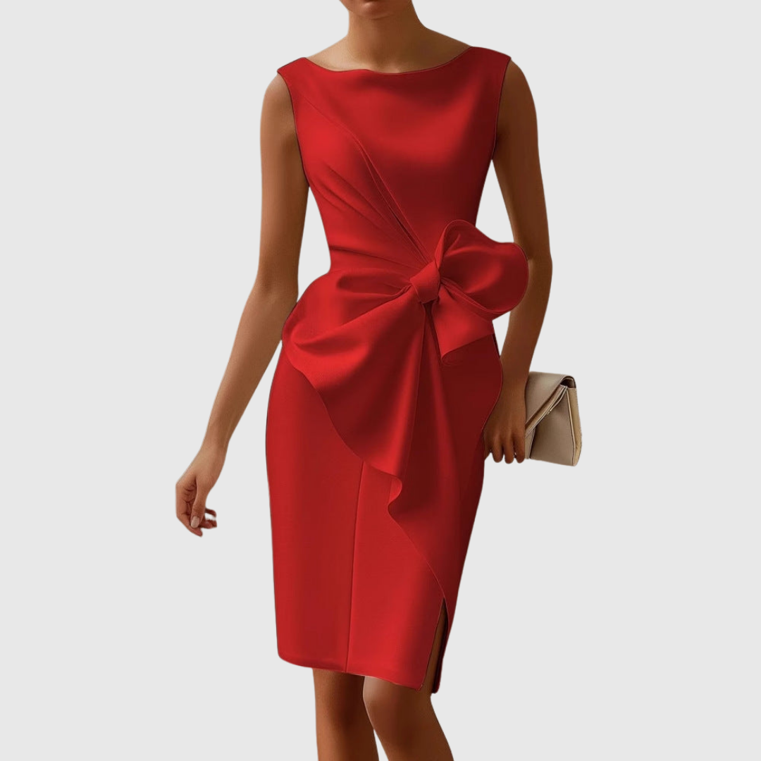 Ainsley sleeveless midi dress in red, full-length front view