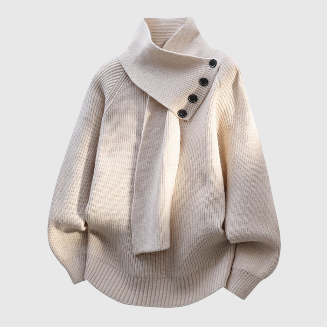 Seraphinja scarf-neck sweater in beige, product front view