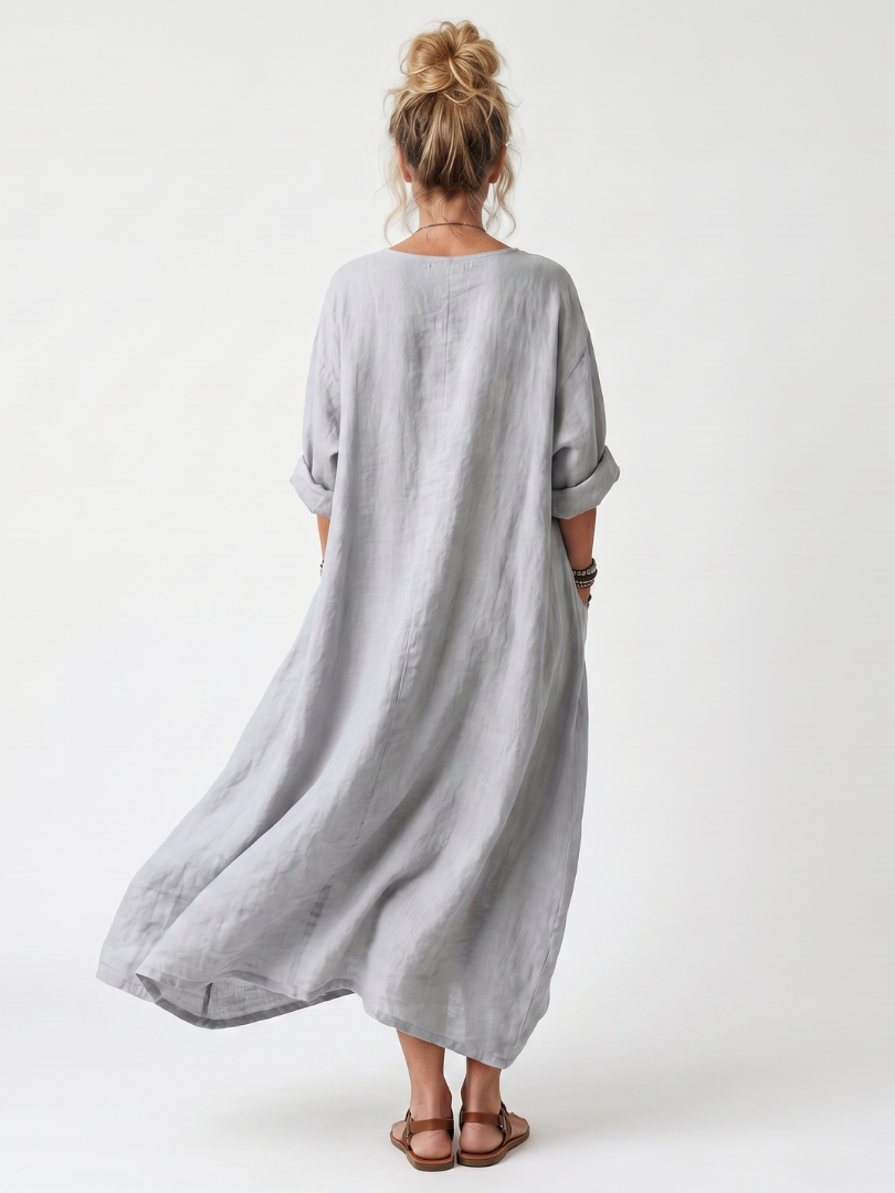 Raina oversized midi dress in grey, back view