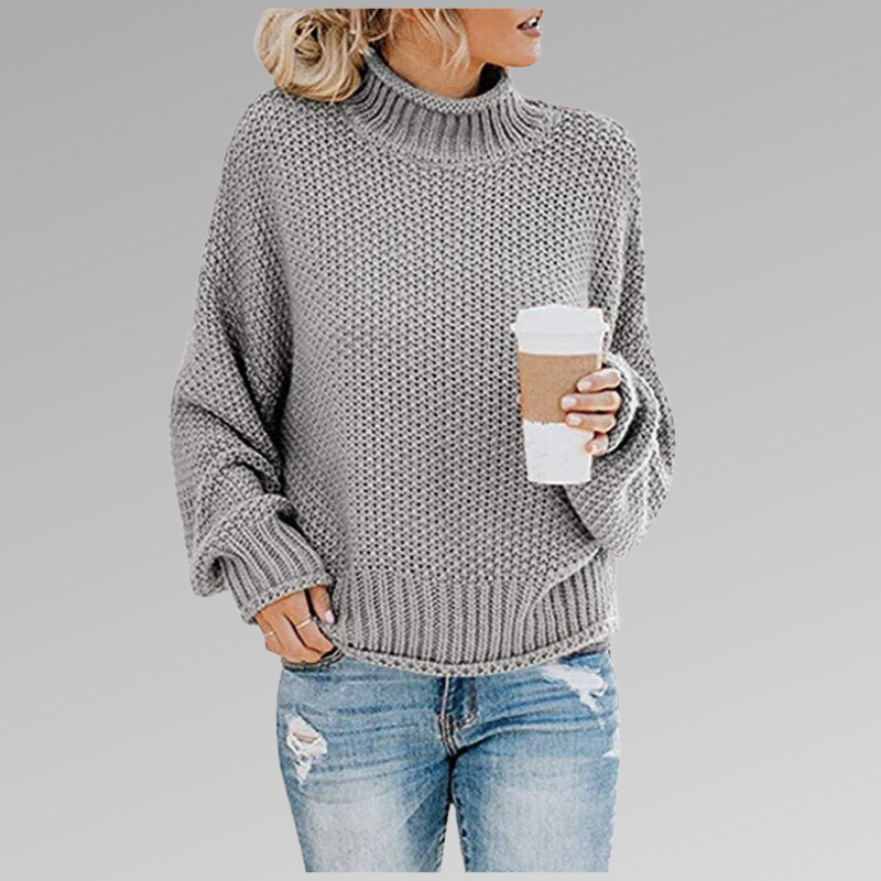 Averin chunky roll-neck sweater in grey, front view