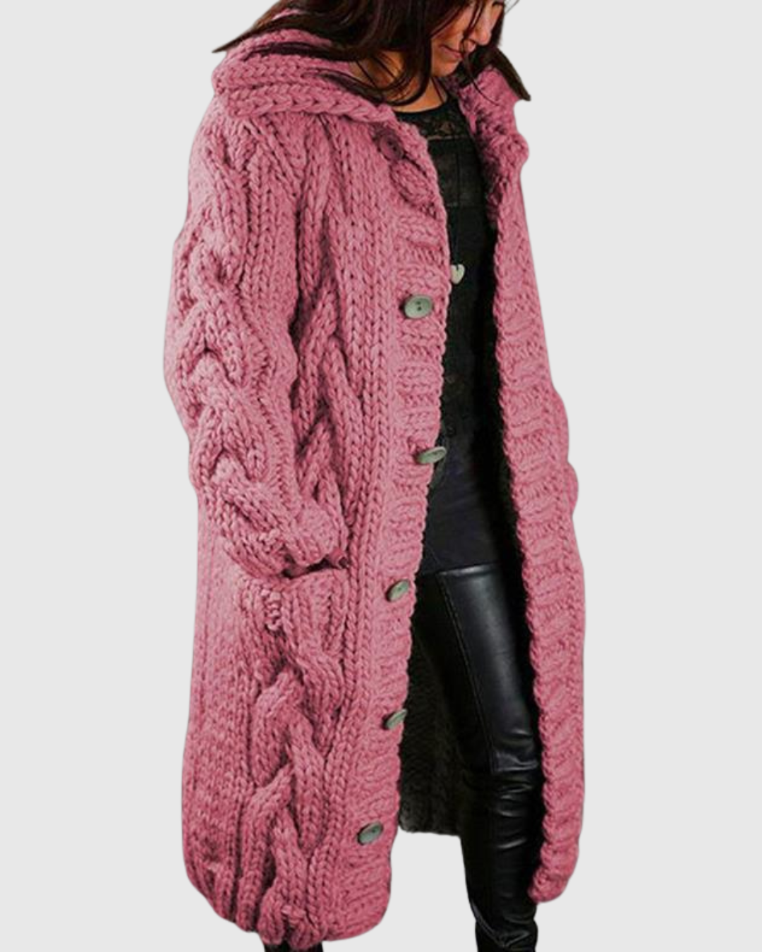Maelona longline hooded coat in pink, front view
