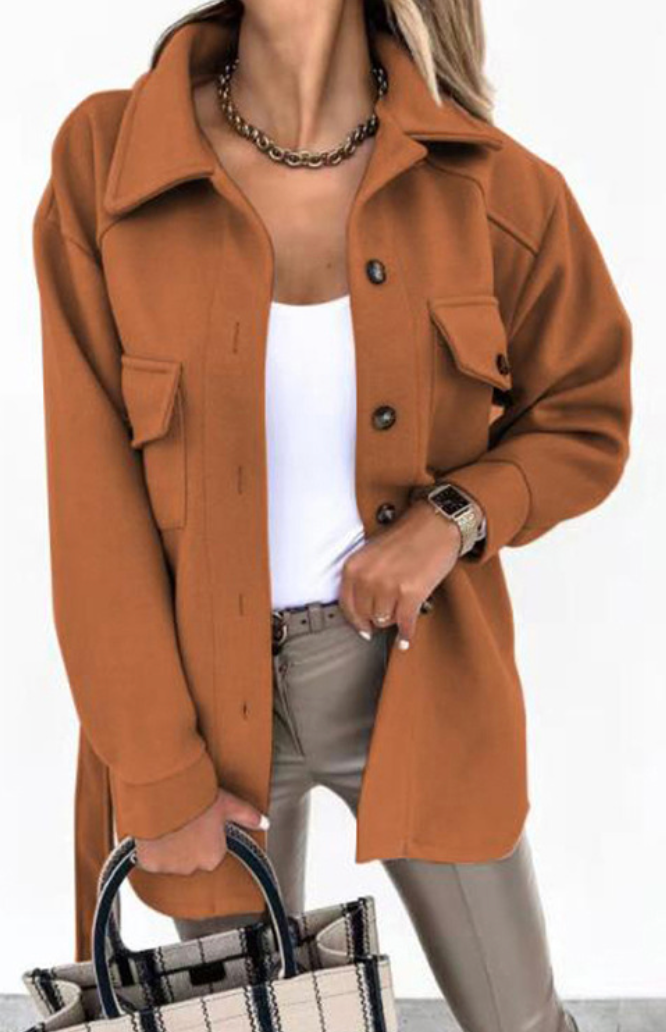 Orlisse shirt jacket in caramel, front view