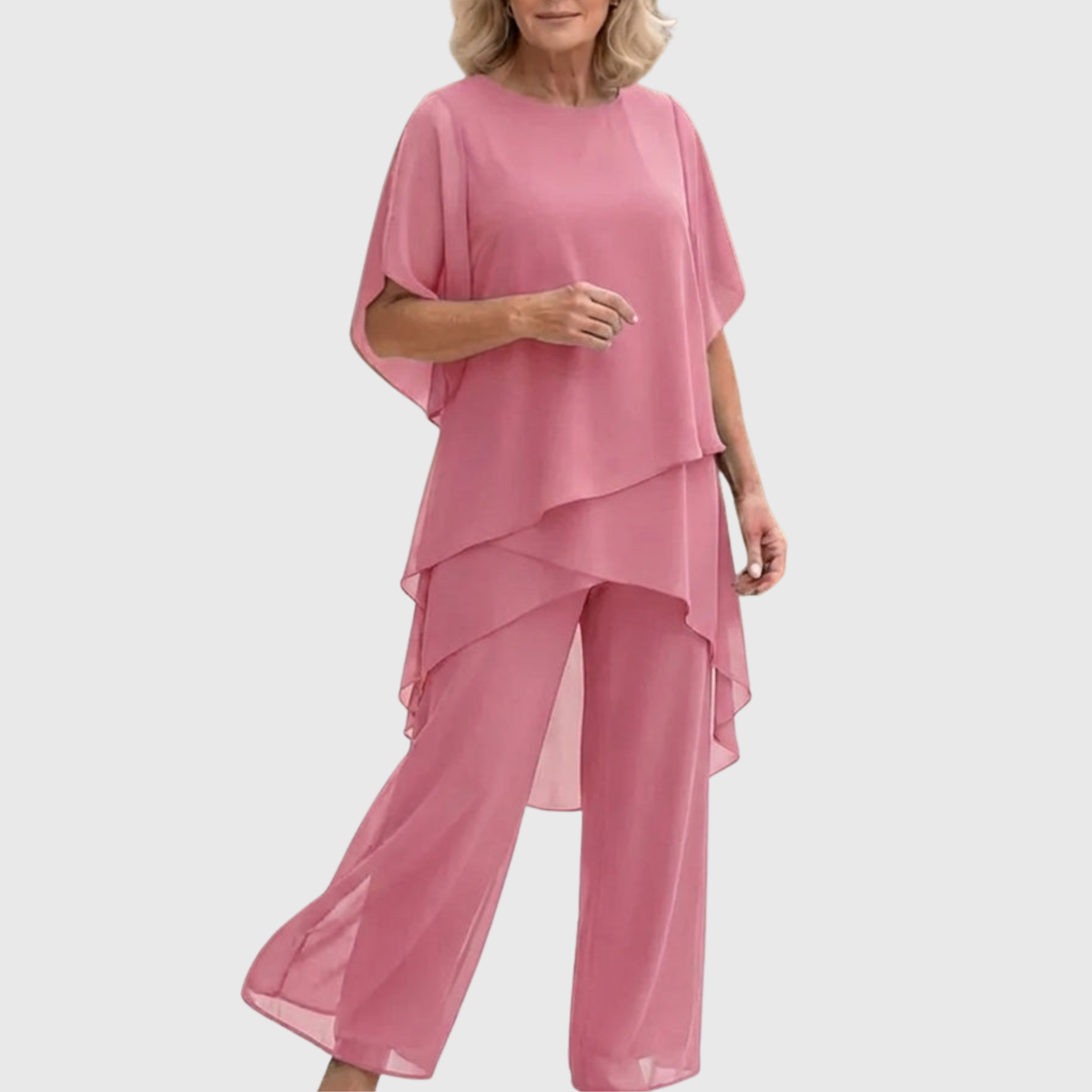 Elara palazzo set in pink, full-length front view