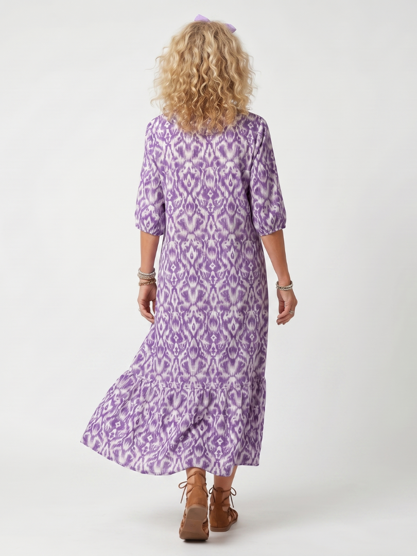 Penelope printed midi dress in purple, back view