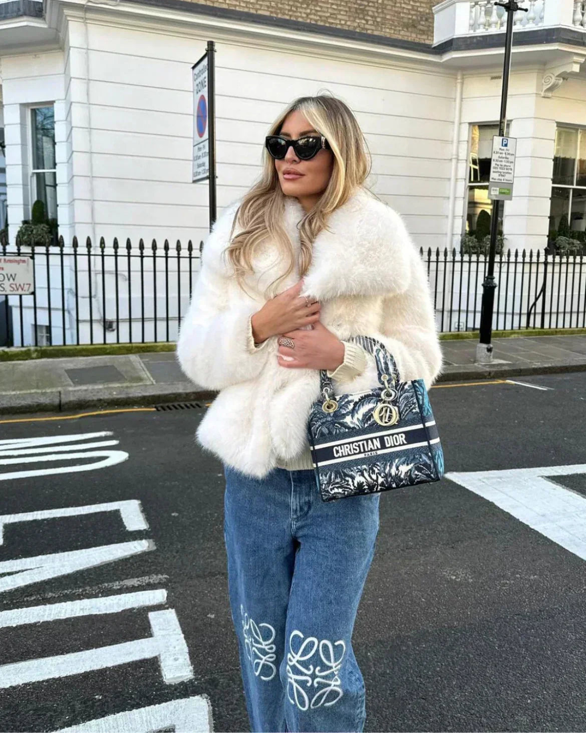 Fiorina faux fur jacket in white, worn full-length front view