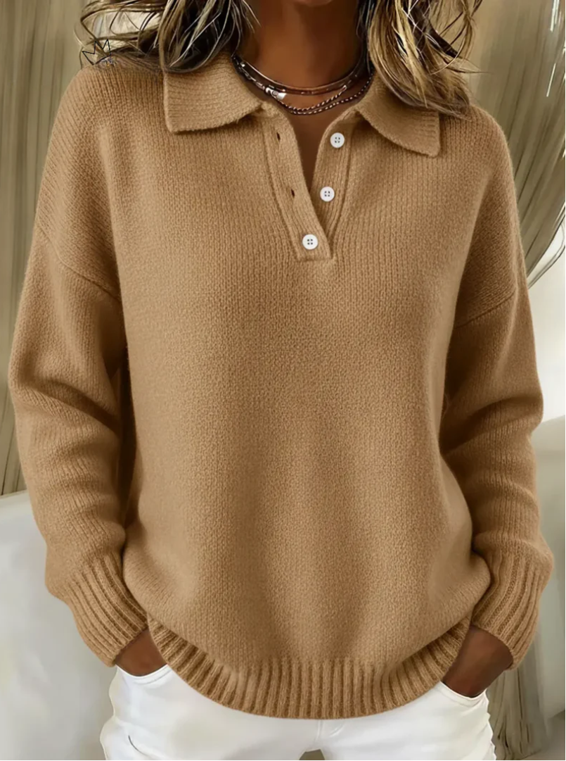 Hayden knit polo sweater in beige, front view