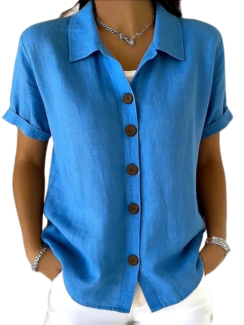 Gracie relaxed short sleeve shirt in blue, front view