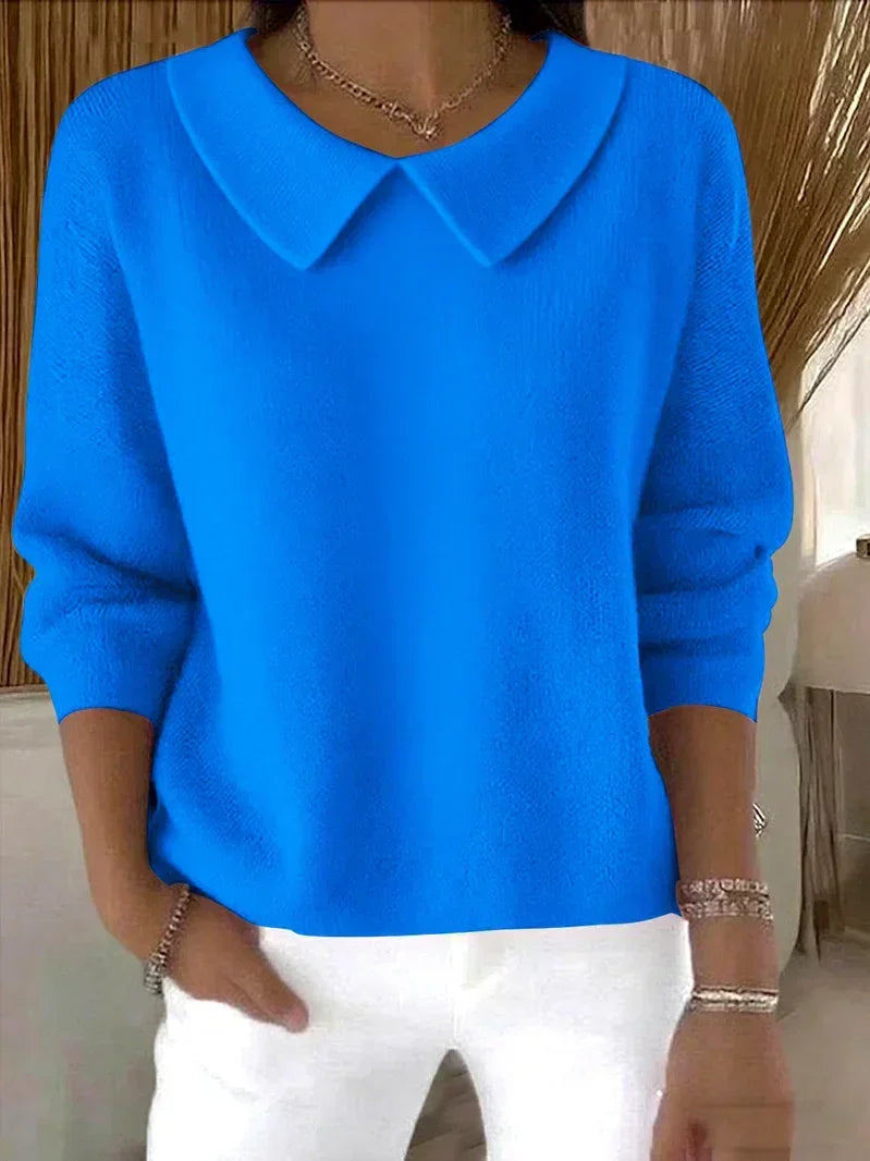 Katie collared knitted sweater in blue, front view