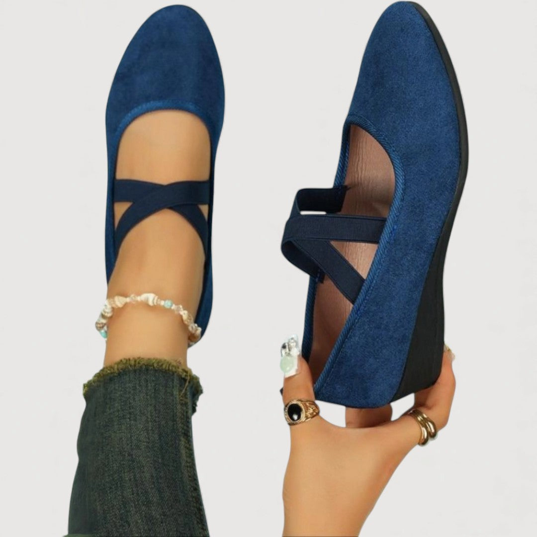 Vivienne flat ballet pumps in blue, side and top view