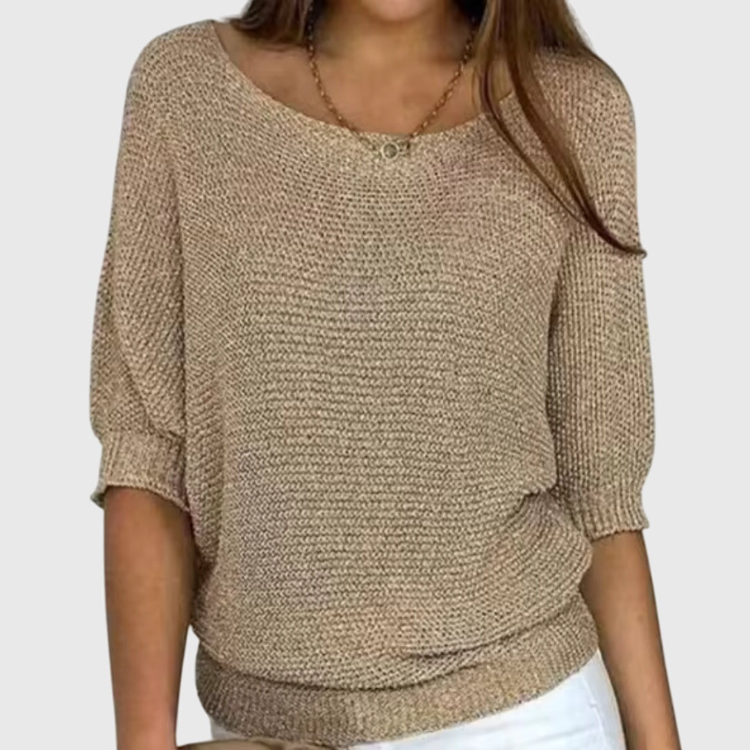 Sofia elegant knit sweater in beige, front view