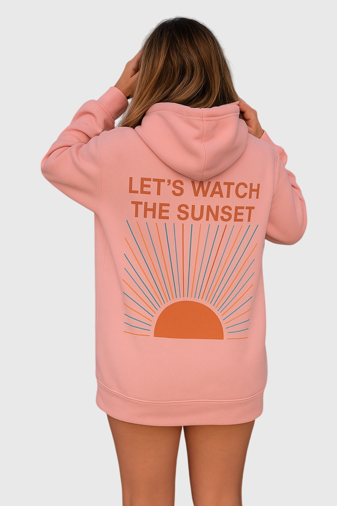 Zoey Evening Bliss hoodie in pink, full-length back view