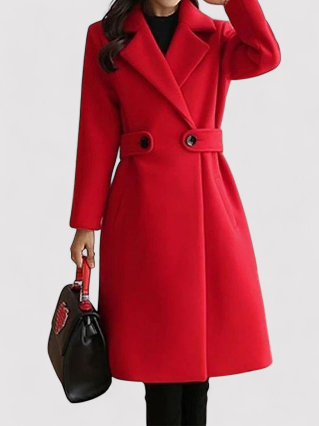 Noelle belted coat in red, full-length front view